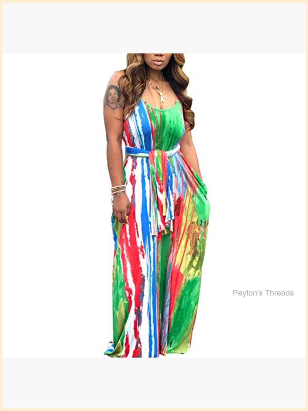 Plus Size Maxi Dress Sleeveless with Pockets and Belt - Picture 3 of 3